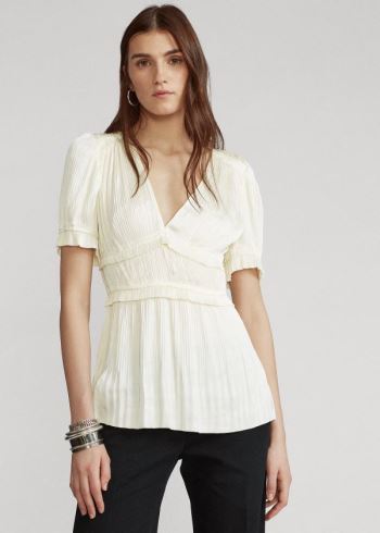Ralph Lauren Pleated Satin Blouse Krém | NMLPnhtR
