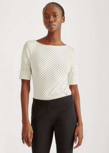 Ralph Lauren Polka-Dot Bavlněné-Blend Top Krém Viacfarebný | KLAwdEQw