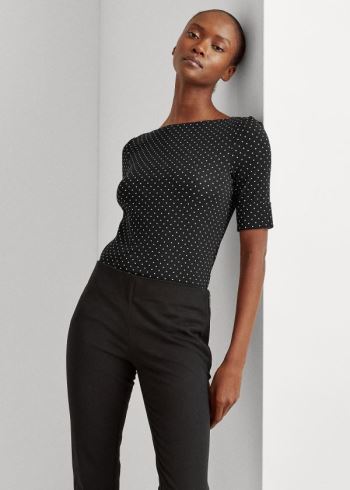 Ralph Lauren Polka-Dot Bavlněné-Blend Top Černé Krém | aEzxLvjF