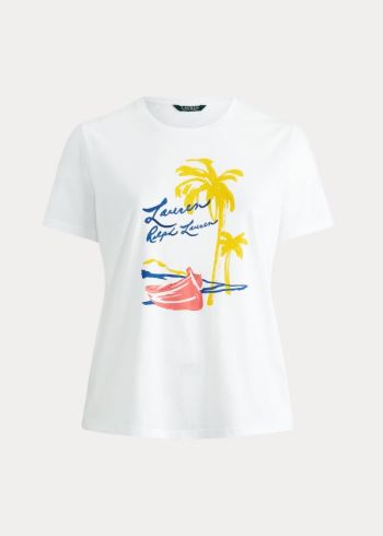 Ralph Lauren Print Bavlněné-Blend Tee Bílé | PJx2HzfX