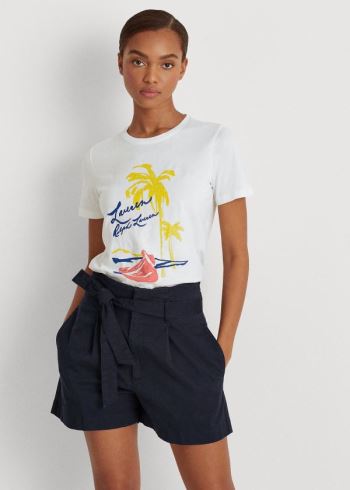 Ralph Lauren Print Bavlněné-Blend Tee Bílé | tkdq23Ve