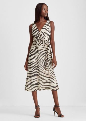 Ralph Lauren Print Georgette Šaty Krém Hnědé Viacfarebný | MWQdmFXP