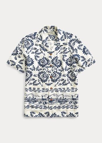 Ralph Lauren Print Linen Camp Shirt Krém Blankyt | JZFg6rFO