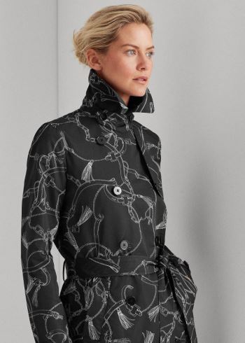 Ralph Lauren Print Taffeta Trench Coat Černé Bílé | 28qz40OX