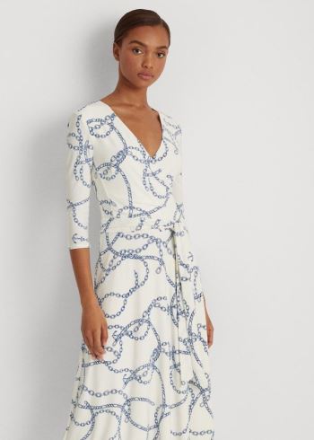 Ralph Lauren Printed Jersey Surplice Šaty Krém Blankyt | QKdA32vE
