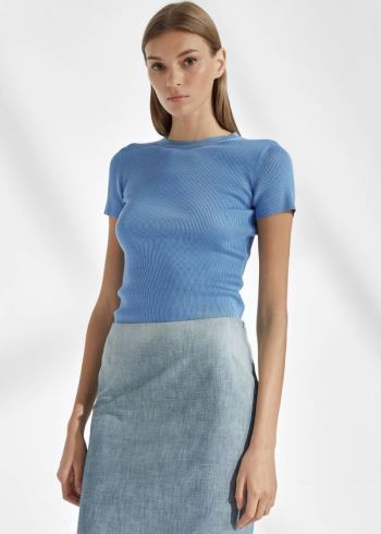 Ralph Lauren Rib-Knit Silk Tee Světle Blankyt | DuEzh0xy