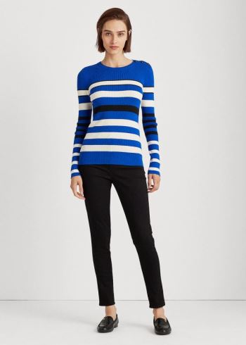Ralph Lauren Ribbed Bavlněné-Blend Svetrové Blankyt Krém Černé | sD3RNM4X