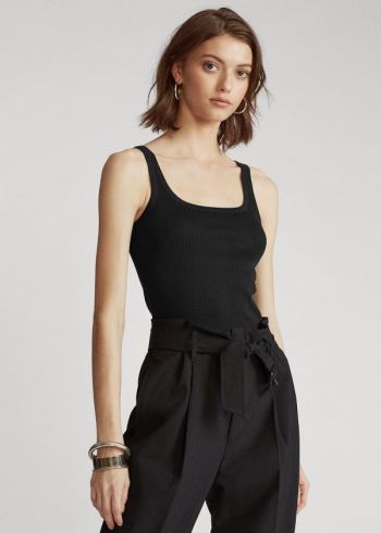 Ralph Lauren Ribbed Bavlněné Tank Top Černé | 3LuuRYdG