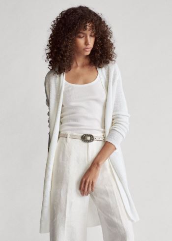 Ralph Lauren Ribbed Linen Cardigan Bílé | frcCIxsu