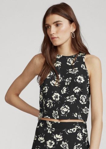 Ralph Lauren Rose-Print Satin Halter Top Černé Bílé | zKX3DM1O