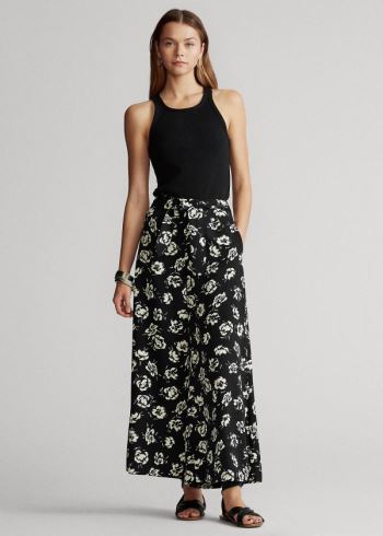 Ralph Lauren Rose-Print Satin Pant Černé Bílé | taDYEgj9