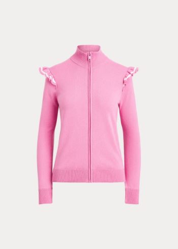 Ralph Lauren Ruffle-Trim Zip Golfové Svetrové Růžové | YNXqs3mT