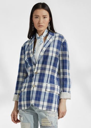Ralph Lauren Ruthie Bavlněné Madras Jacket Indigo Krém | DeNu9xxU