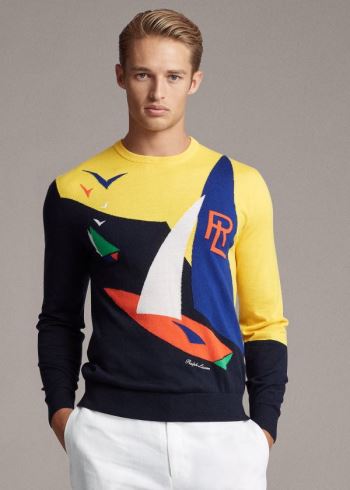 Ralph Lauren Sailboat Cashmere Svetrové Tmavě Blankyt Viacfarebný | UGp80qVi