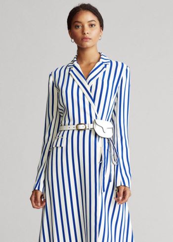 Ralph Lauren Satin Long-Sleeve Wrap Šaty Blankyt Bílé | UviIJ3Iq