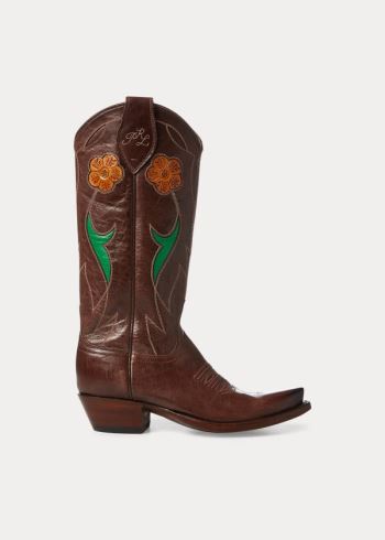Ralph Lauren Selene Læder Cowboy Boot Čokolády Hnědé | TCGOeJaN