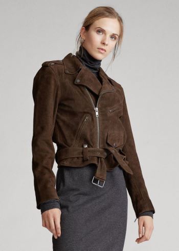 Ralph Lauren Semišové Moto Jacket Hnědé | y4abflCh