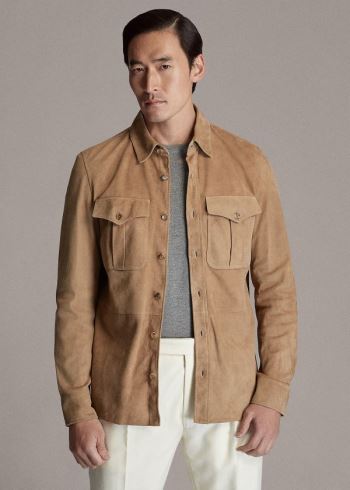 Ralph Lauren Semišové Overshirt Světle Hnědé | XPJgp5KG