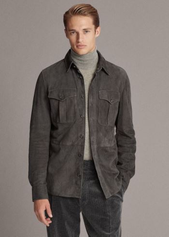 Ralph Lauren Semišové Overshirt Tmavě Šedé | aHUmnvRC