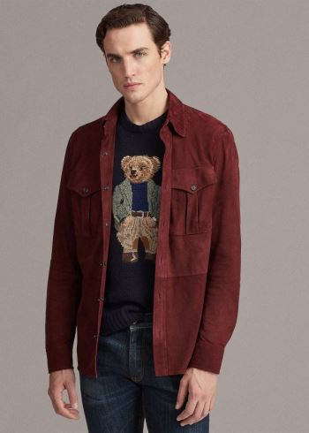 Ralph Lauren Semišové Overshirt Vínové | MxQHBimF
