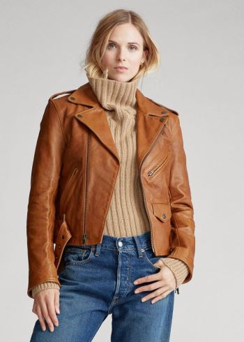 Ralph Lauren Sheepskin Moto Jacket Hnědé | u2D7N5q0