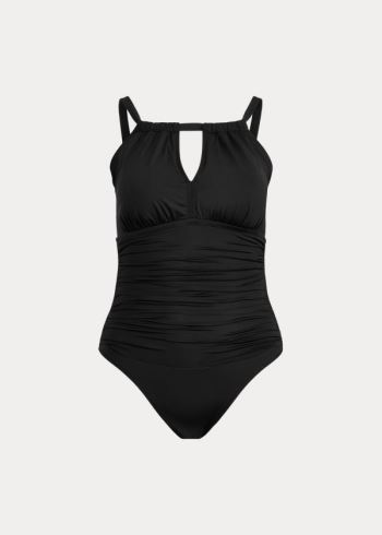 Ralph Lauren Shirred High-Neck One-Piece Černé | uvpG9gOT