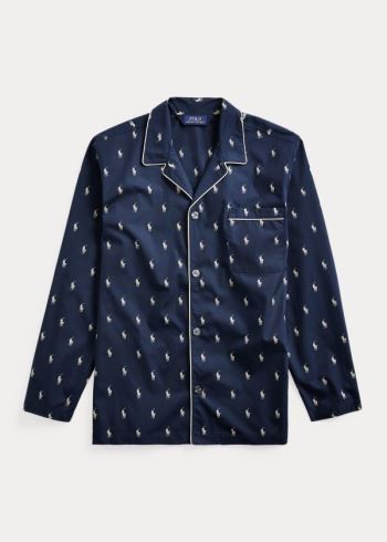 Ralph Lauren Signature Pony Pajama Shirt Tmavě Blankyt Krém | HXFE148N
