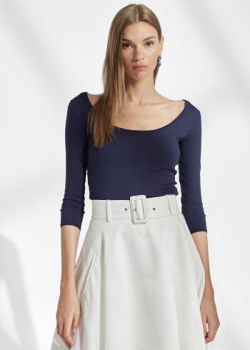 Ralph Lauren Silk Ballet-Neck Svetrové Tmavě Blankyt | fhoEI4EI