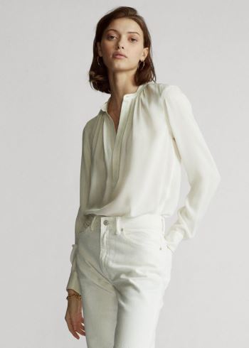 Ralph Lauren Silk-Blend Blouse Krém | HOM23uJL