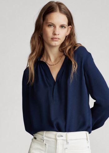 Ralph Lauren Silk-Blend Blouse Tmavě Blankyt | x0ZMxb6z