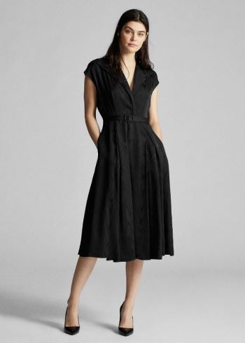 Ralph Lauren Silk-Blend Moiré Šaty Černé | I9lggvxY