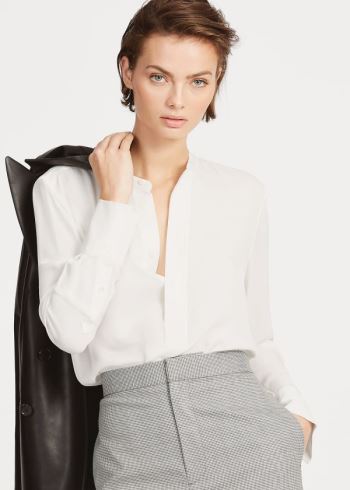Ralph Lauren Silk Long-Sleeve Blouse Krém | 09xQ18d9