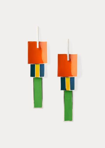 Ralph Lauren Silver Pendulum Earrings Oranžové Zelene Žluté | QqKGw09S