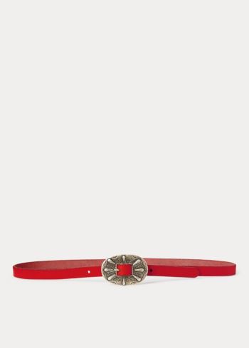 Ralph Lauren Skinny Læder Přezkou Belt Červené | uTmObF8C