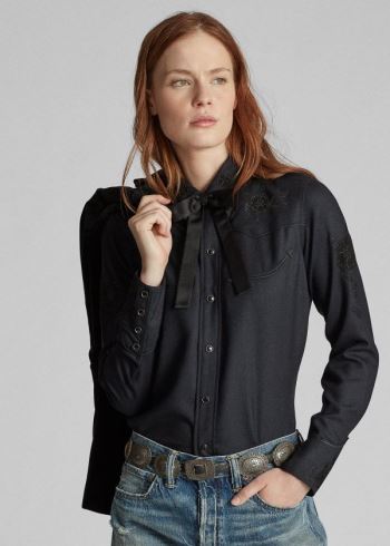 Ralph Lauren Slim Floral Wool Western Shirt Černé | UTP5fbpo