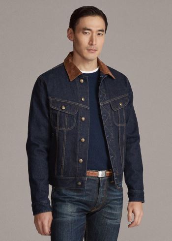 Ralph Lauren Slim Semišové-Trim Denim Jacket Tmavě Indigo | Y7CdAMlS