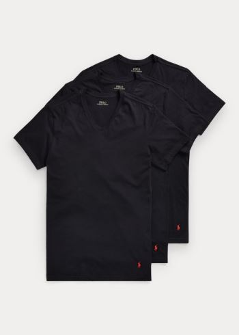 Ralph Lauren Slim V-Neck 3-Pack Černé | 4R3xp0zf