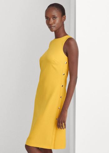Ralph Lauren Snap-Trim Crepe Shift Šaty Žluté | cMVdNrG1