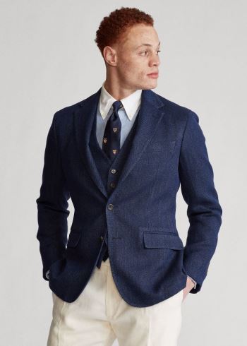 Ralph Lauren Soft Herringbone Sportovní Coat Tmavě Blankyt Blankyt | 3wQnVwTN
