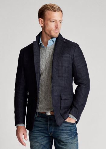 Ralph Lauren Soft Plaid Linen Sportovní Coat Tmavě Blankyt Černé | adW3b9HJ