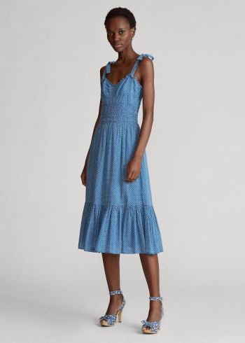 Ralph Lauren Star-Print Bavlněné Šaty Blankyt | VBXa1DXJ
