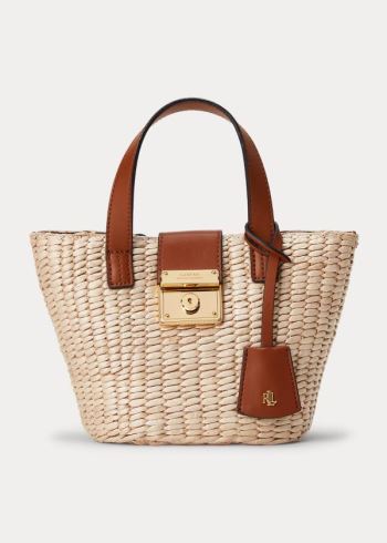 Ralph Lauren Straw Mini Reese Tote Hnědé | WhXHPAQb