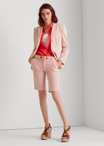 Ralph Lauren Stretch Seersucker Krátké Červené Bílé | BkEOs7I8