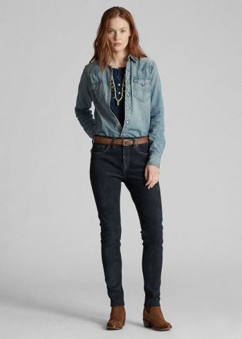 Ralph Lauren Stretch Semišové Skinny Jean Indigo | BBTwbF3C