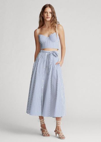 Ralph Lauren Striped Bavlněné A-Line Skirt Bílé Blankyt | waPkAz24