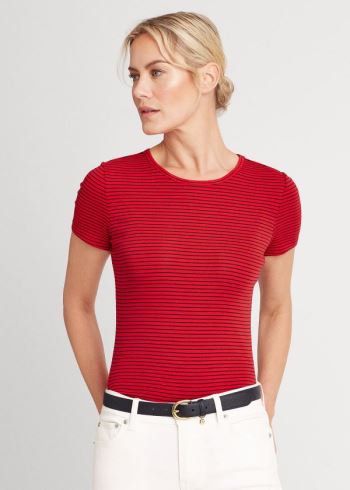 Ralph Lauren Striped Bavlněné-Blend Tee Červené Tmavě Blankyt | JXyME0Qk