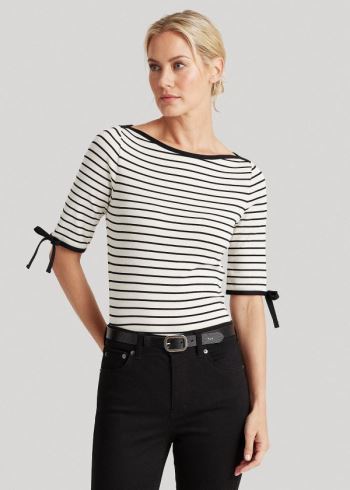 Ralph Lauren Striped Bavlněné-Blend Top Krém Černé | 6y0uzi0u