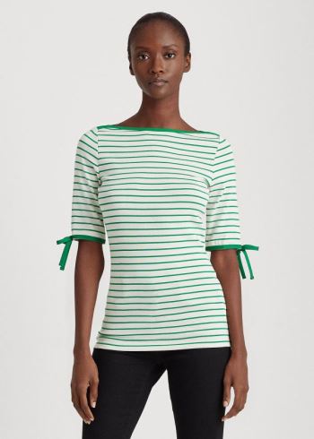 Ralph Lauren Striped Bavlněné-Blend Top Krém Zelene | IzEWqNRM