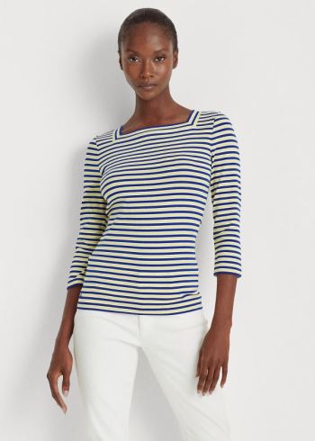 Ralph Lauren Striped Bavlněné-Blend Top Královská Modrá Blankyt Bílé Žluté | apLnJTwf