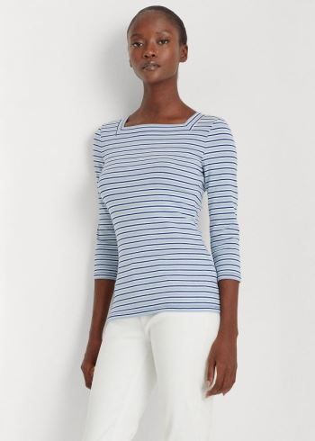 Ralph Lauren Striped Bavlněné-Blend Top Blankyt Bílé Královská Modrá Blankyt Proužek | iCcgkLSu